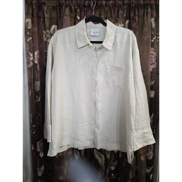 Parachute 100% Linen Button Down Shirt Top Beig Oversized Long Sleeve Size Small - Picture 5 of 12